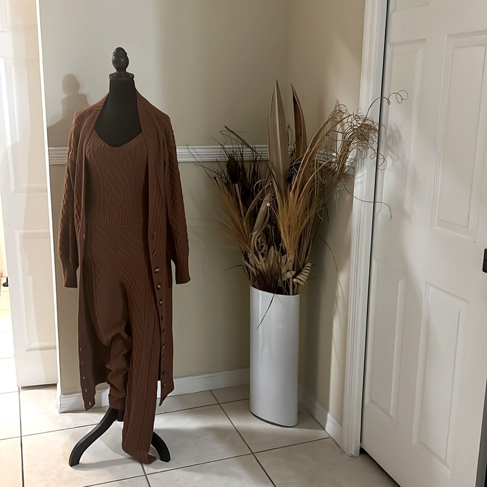 Brown one piece with matching cardigan